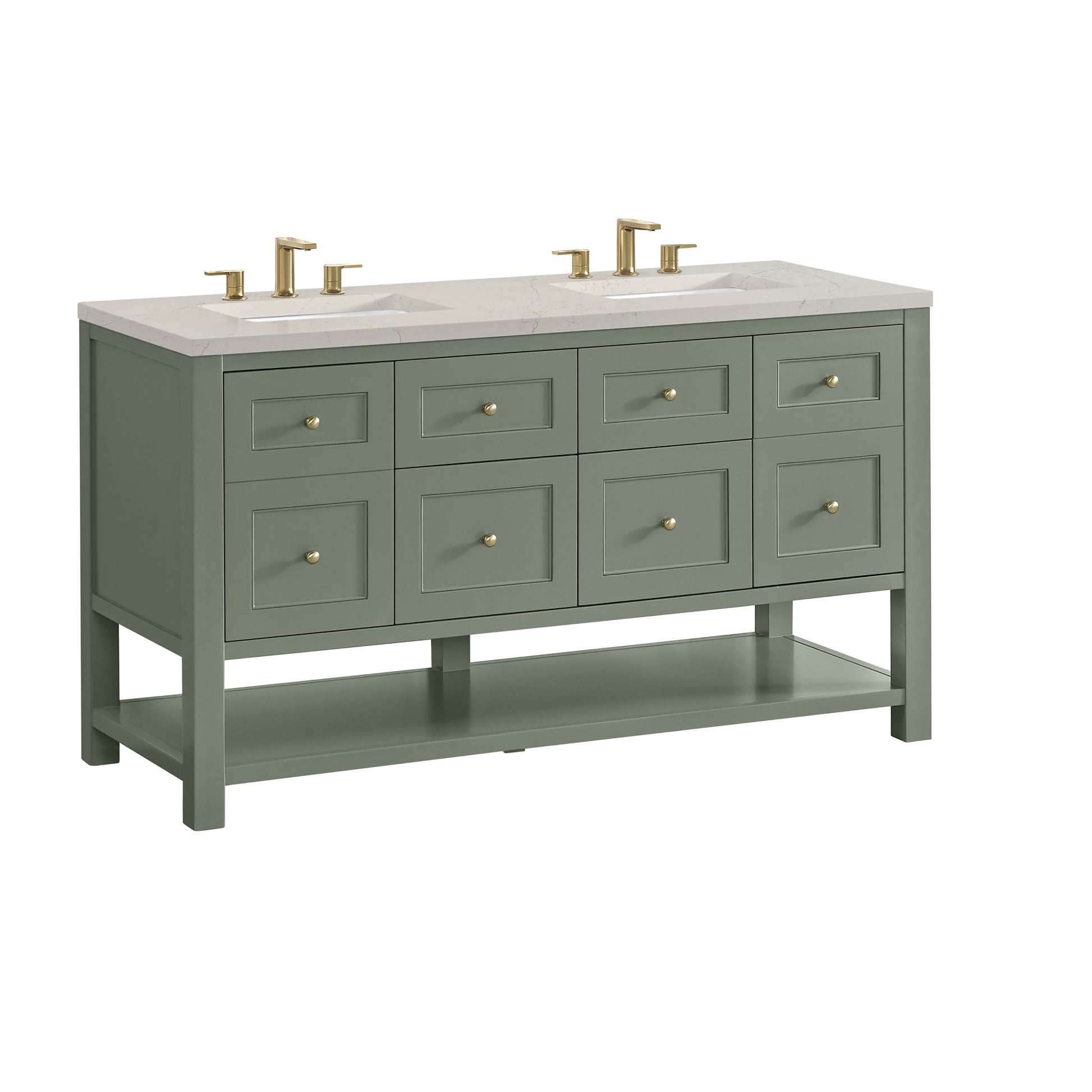 Renovate for Less Atlanta Breckenridge 60" Double Vanity, Smokey Celadon, w/ 3 CM Siberian Silestone Top