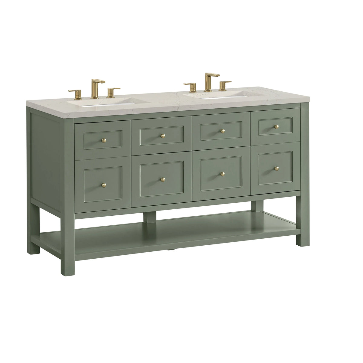 Breckenridge 60" Double Vanity, Smokey Celadon, w/ 3 CM Siberian Silestone Top