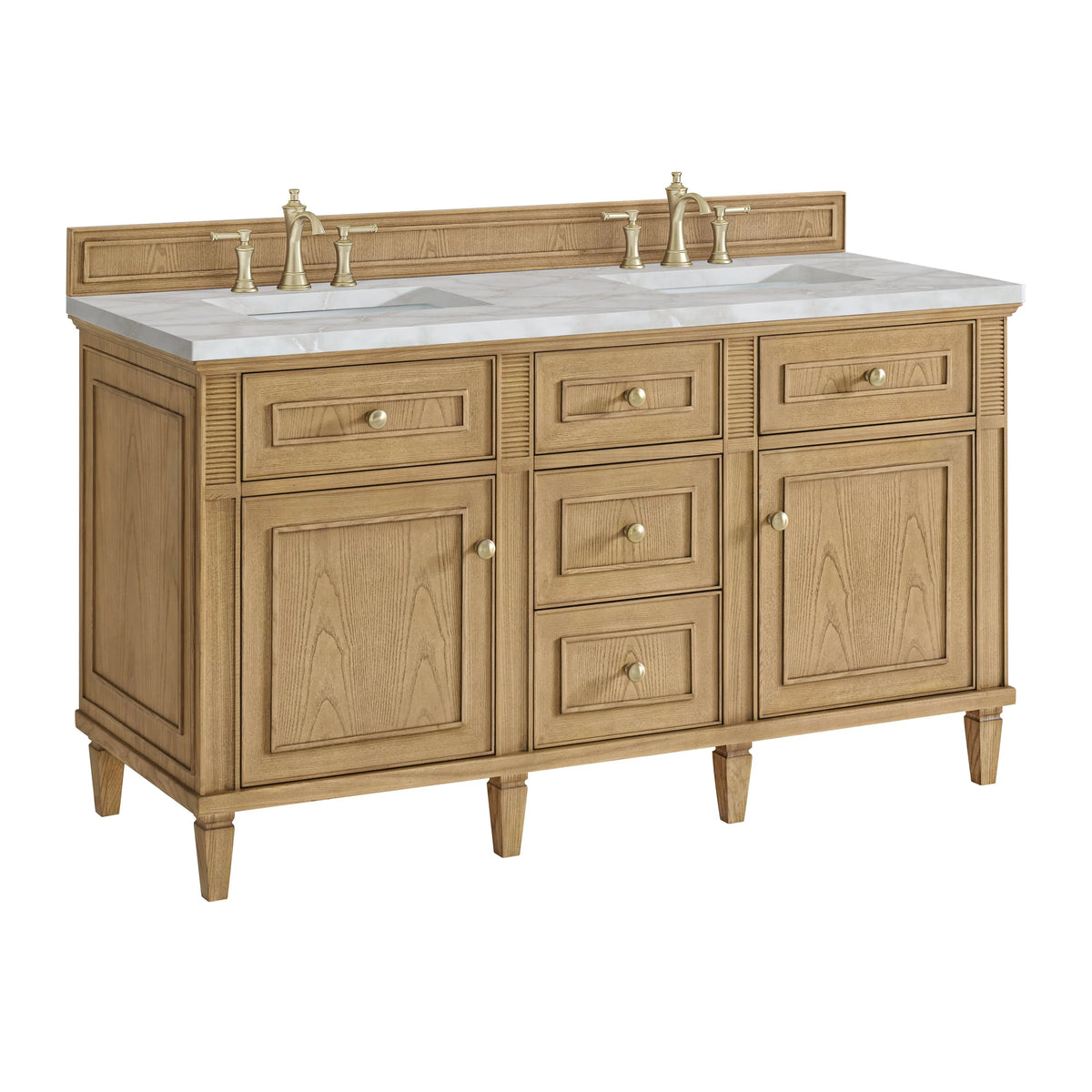 Lorelai 60" Double Vanity, Light Natural Oak w/ 3 CM Victorian Silver Silestone Top w/FreePower Wireless Charger