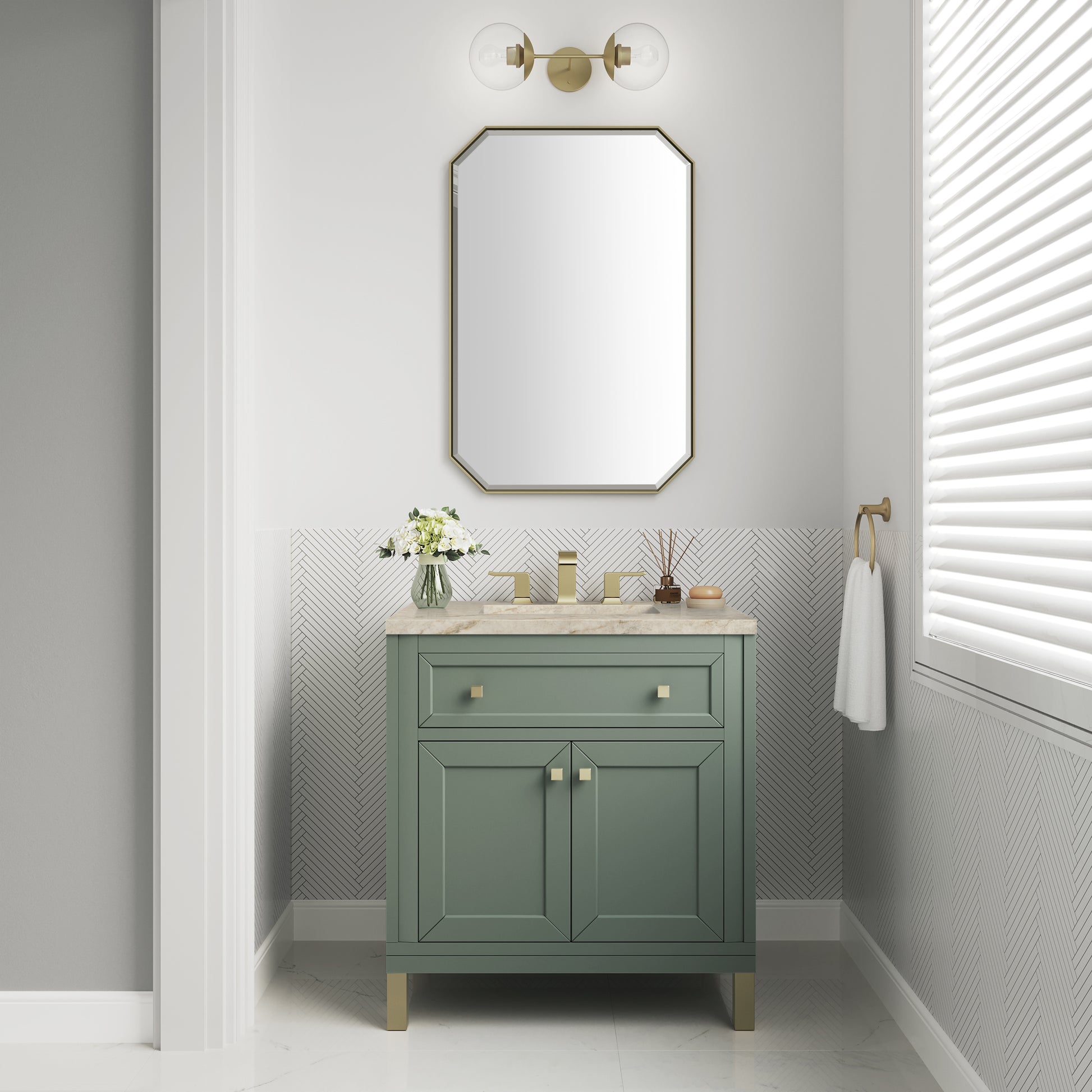 Renovate for Less Atlanta Chicago 30" Single Vanity, Smokey Celadon, w/ 3 CM Tajnar Eclos Top