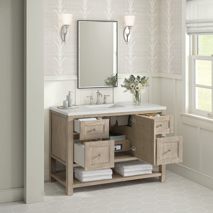 Renovate for Less Atlanta Breckenridge 48" Single Vanity, Whitewashed Oak w/ 3 CM Lime Delight Silestone Top