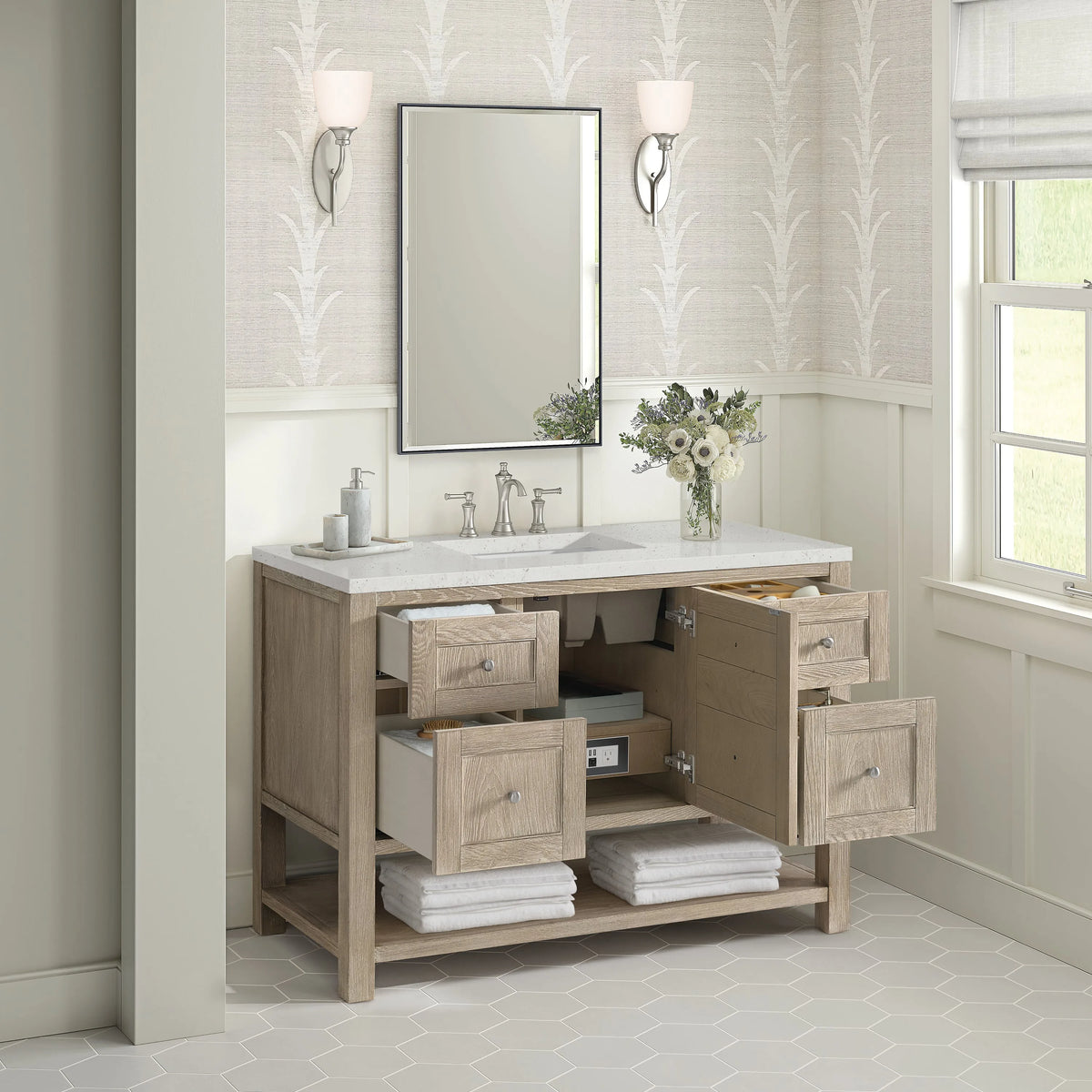 Breckenridge 48" Single Vanity, Whitewashed Oak w/ 3 CM Lime Delight Silestone Top