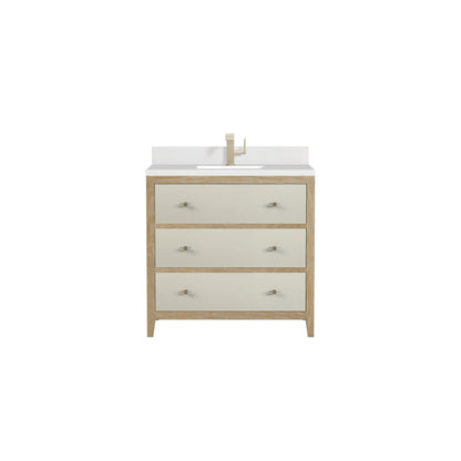 Renovate for Less Atlanta Celeste 36" Single Vanity, Sunwashed Oak with Embossed Shagreen w/ Single Hole 3 CM White Zeus Silestone Top & Backsplash