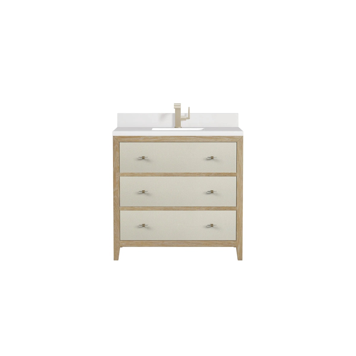 Celeste 36" Single Vanity, Sunwashed Oak with Embossed Shagreen w/ Single Hole 3 CM White Zeus Silestone Top & Backsplash