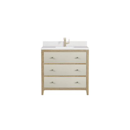 Celeste 36" Single Vanity, Sunwashed Oak with Embossed Shagreen w/ Single Hole 3 CM White Zeus Silestone Top & Backsplash
