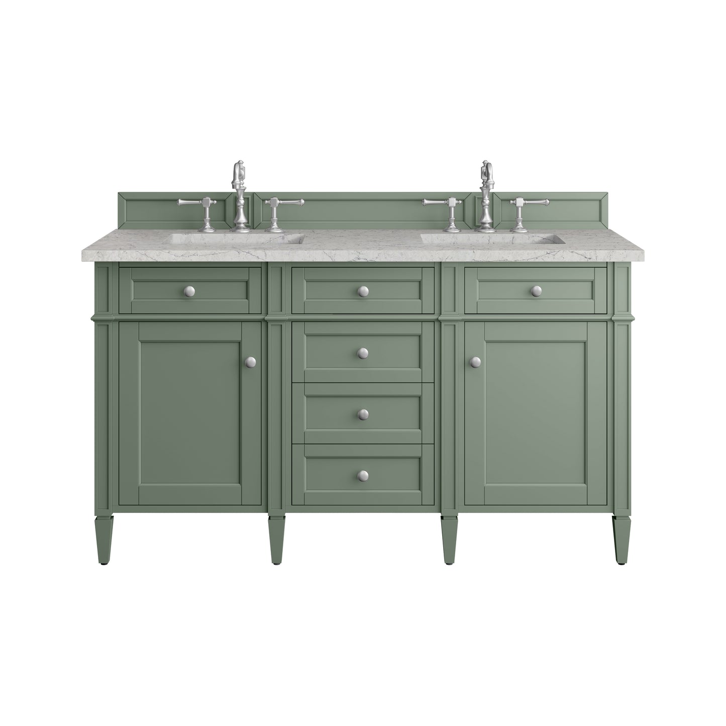 Renovate for Less Atlanta Brittany 60" Double Vanity, Smokey Celadon w/ 3 CM Eternal Jasmine Pearl Top