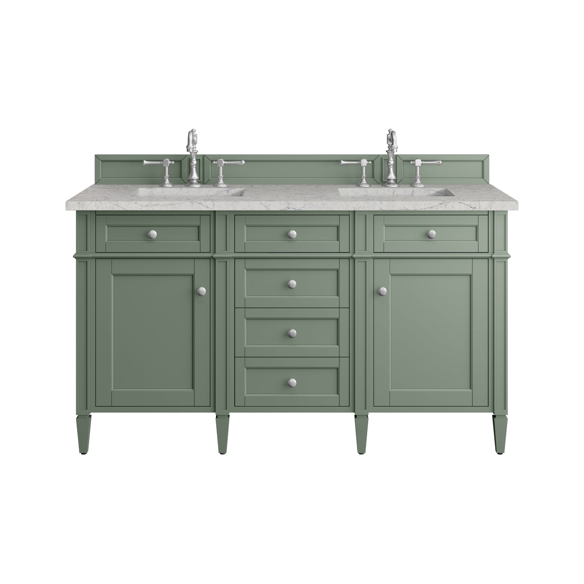 Renovate for Less Atlanta Brittany 60" Double Vanity, Smokey Celadon w/ 3 CM Eternal Jasmine Pearl Top