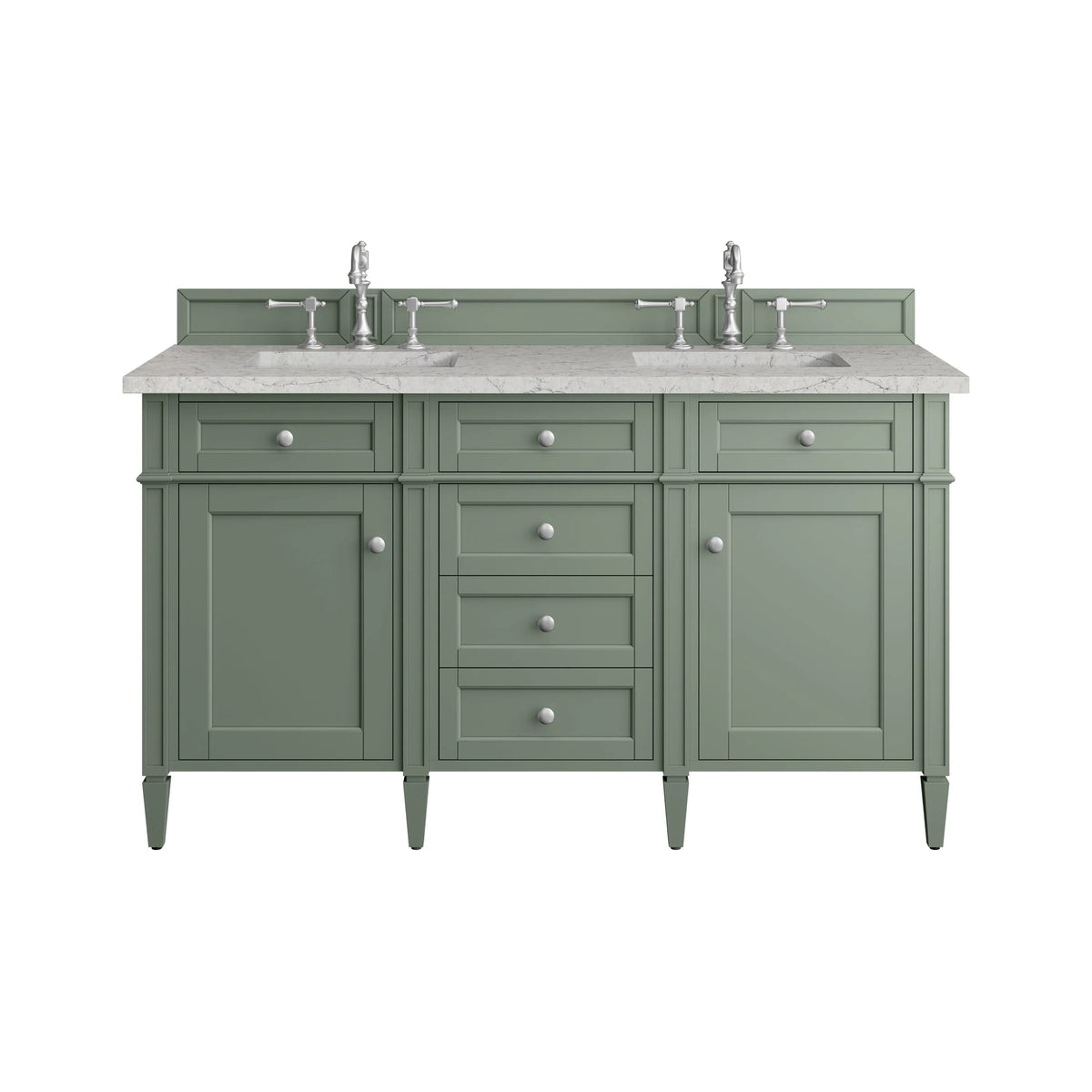 Brittany 60" Double Vanity, Smokey Celadon w/ 3 CM Eternal Jasmine Pearl Top