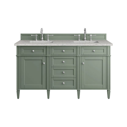 Brittany 60" Double Vanity, Smokey Celadon w/ 3 CM Eternal Jasmine Pearl Top