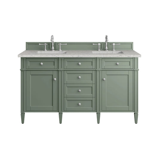 Brittany 60" Double Vanity, Smokey Celadon w/ 3 CM Eternal Jasmine Pearl Top