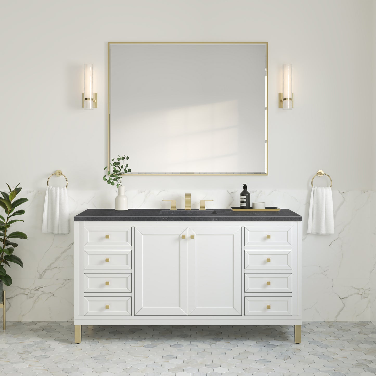 Renovate for Less Atlanta Chicago 60" Single Vanity, Glossy White, w/ 3 CM Charcoal Soapstone Silestone® Top