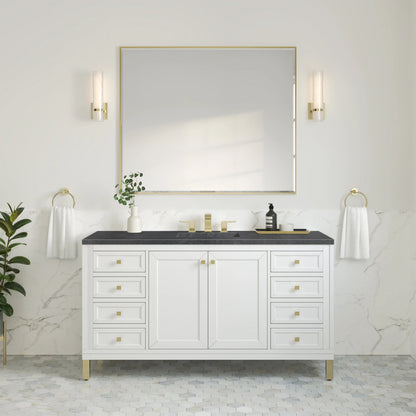 Chicago 60" Single Vanity, Glossy White, w/ 3 CM Charcoal Soapstone Silestone® Top