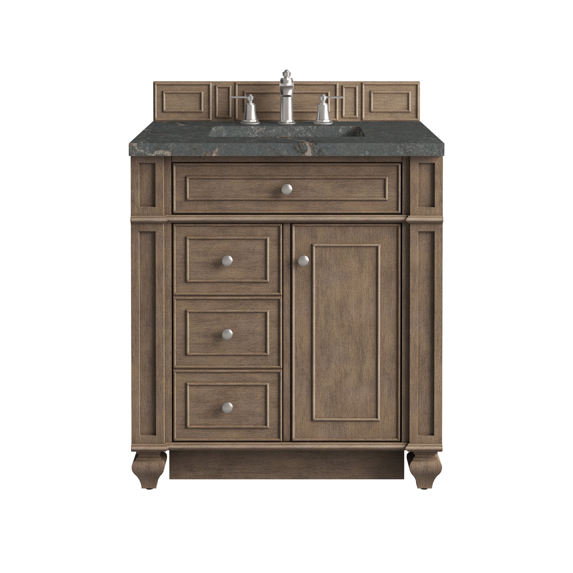 Renovate for Less Atlanta Bristol 30" Single Vanity, Whitewashed Walnut w/ 3 CM Parisien Bleu Silestone Top