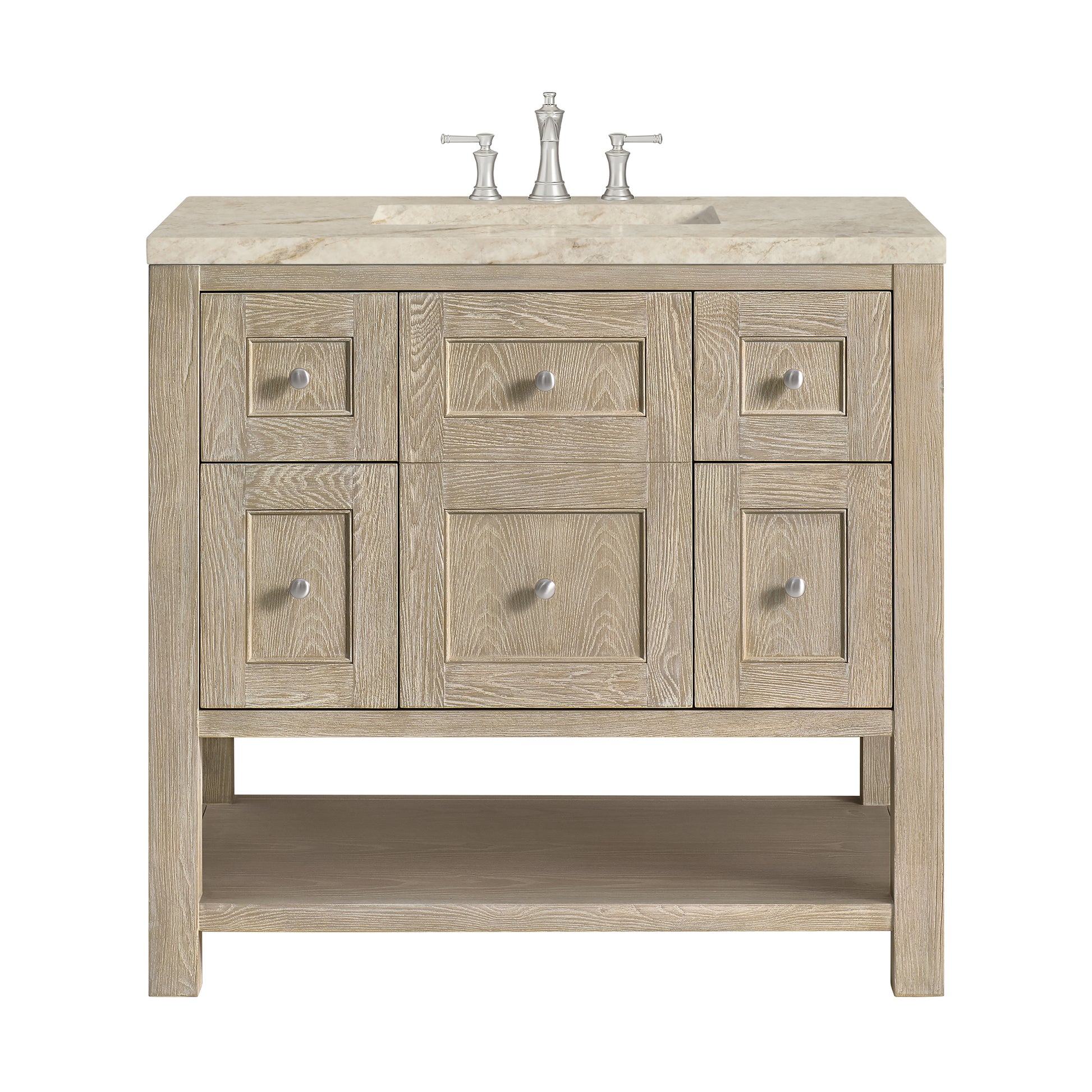 Renovate for Less Atlanta Breckenridge 36" Single Vanity, Whitewashed Oak, w/ 3 CM Tajnar Eclos Top