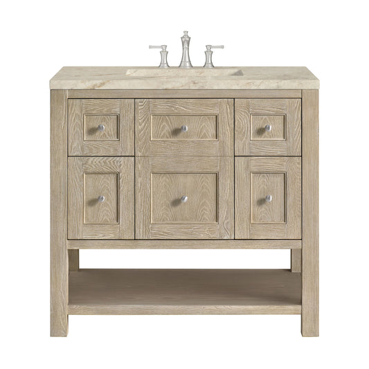 Breckenridge 36" Single Vanity, Whitewashed Oak, w/ 3 CM Tajnar Eclos Top