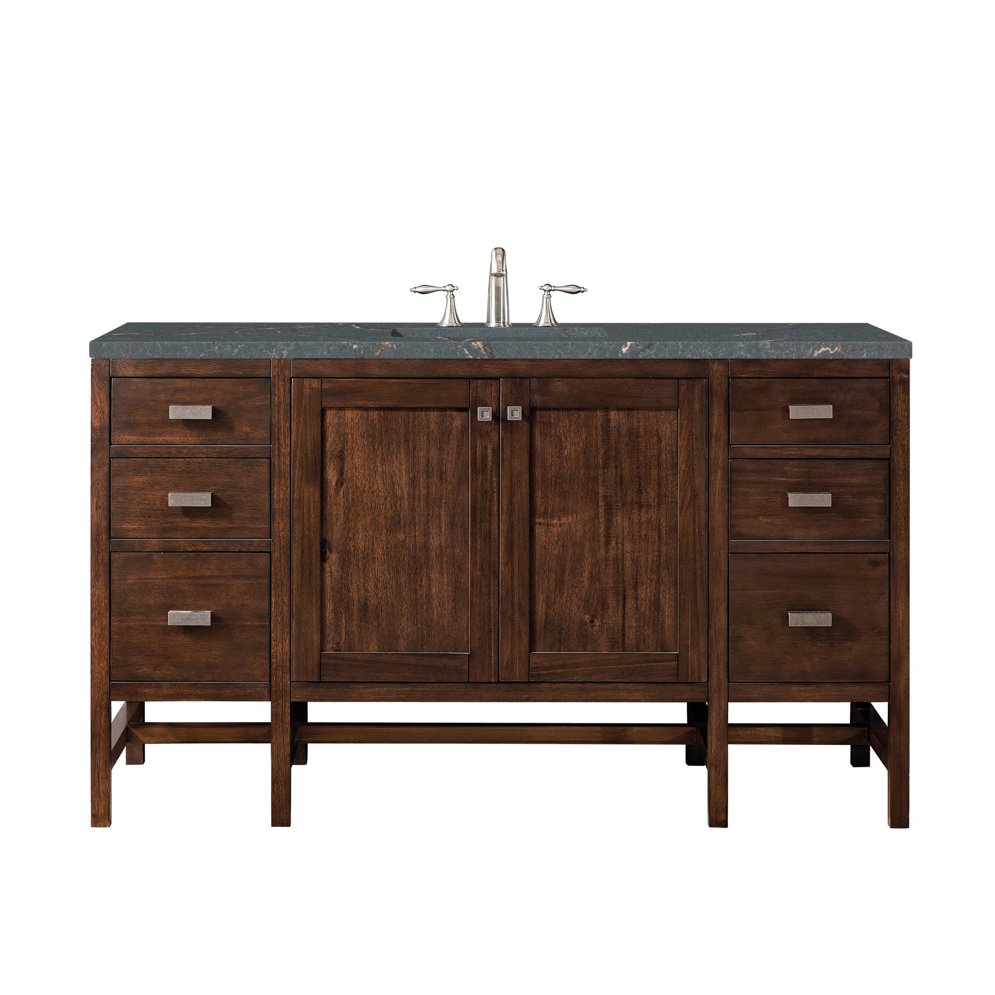 Renovate for Less Atlanta Addison 60" Single Vanity, Mid-Century Acacia w/ 3 CM Parisien Bleu Silestone Top