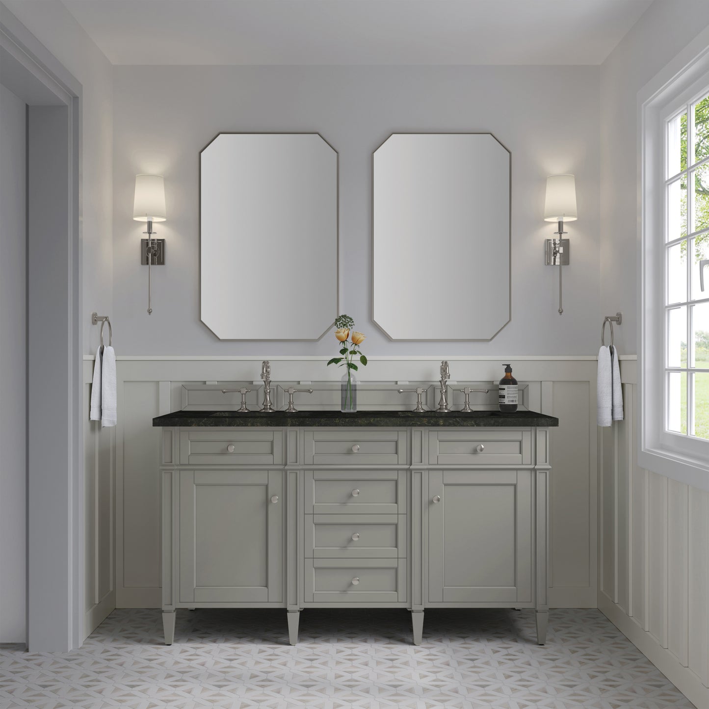 Renovate for Less Atlanta Brittany 60" Double Vanity, Urban Gray, w/ 3 CM Phantome Eclos Top