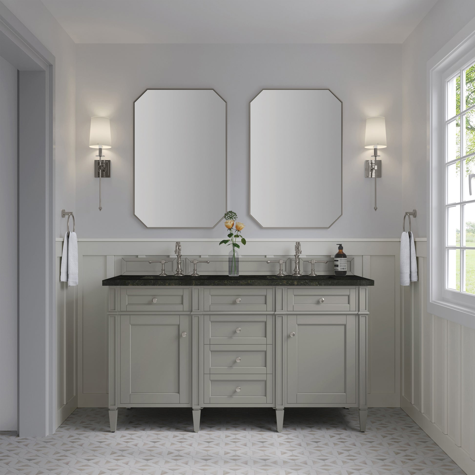 Renovate for Less Atlanta Brittany 60" Double Vanity, Urban Gray, w/ 3 CM Phantome Eclos Top