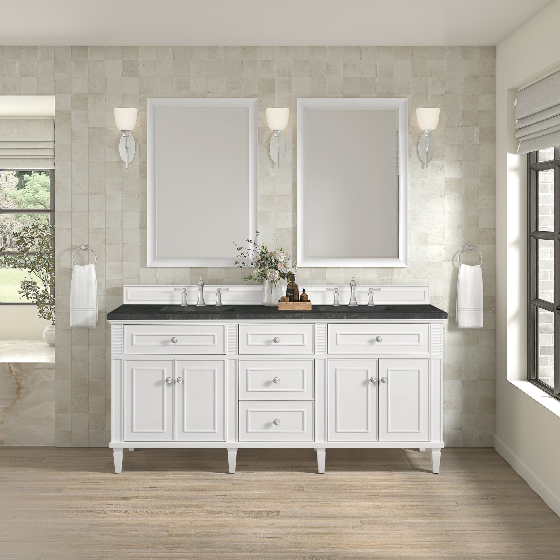 Renovate for Less Atlanta Lorelai 72" Double Vanity, Bright White, w/ 3 CM Phantome Eclos Top