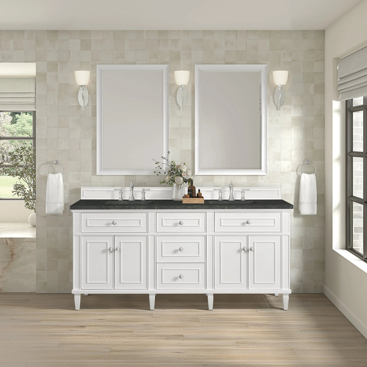 Lorelai 72" Double Vanity, Bright White, w/ 3 CM Phantome Eclos Top