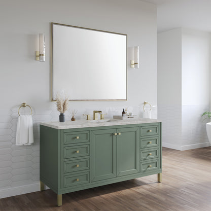 Renovate for Less Atlanta Chicago 60" Single Vanity, Smokey Celadon, w/ 3 CM Victorian Silver Silestone Top w/ FreePower Wireless Charger
