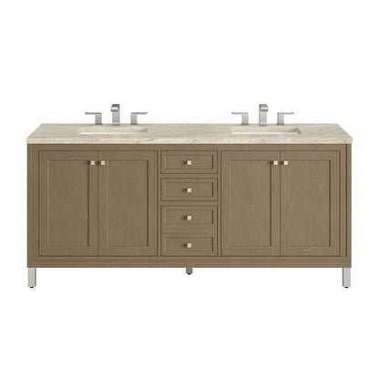 Renovate for Less Atlanta Chicago 72" Double Vanity, Walnut Whisper, w/ 3 CM Tajnar Eclos Top