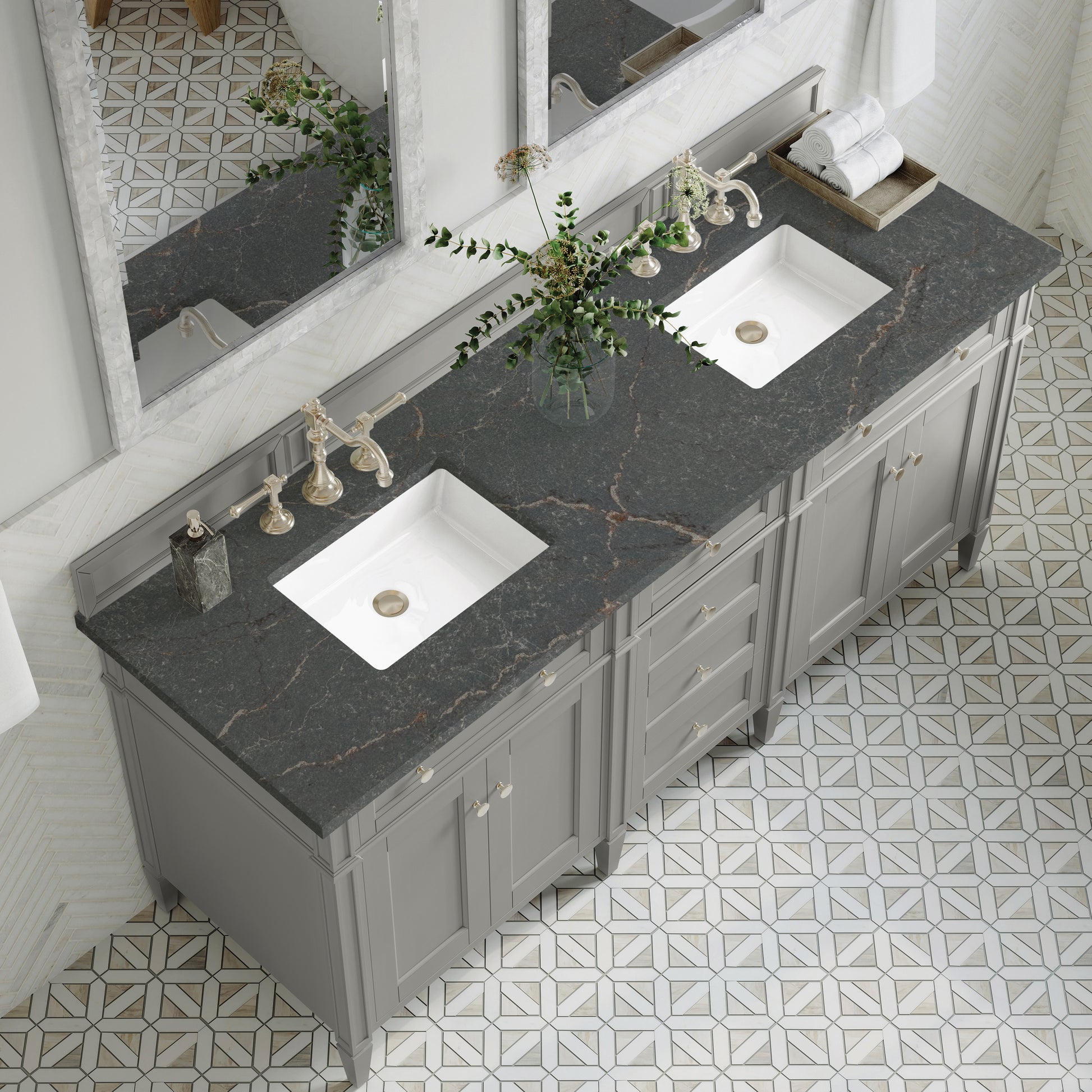 Renovate for Less Atlanta Brittany 72" Double Vanity, Urban Gray w/ 3 CM Parisien Bleu Silestone Top