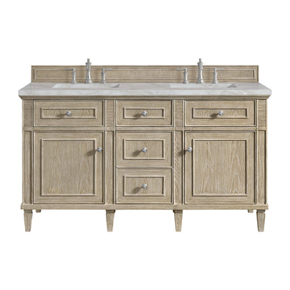 Lorelai 60" Double Vanity, Whitewashed Oak w/ 3 CM Victorian Silver Silestone Top w/FreePower Wireless Charger