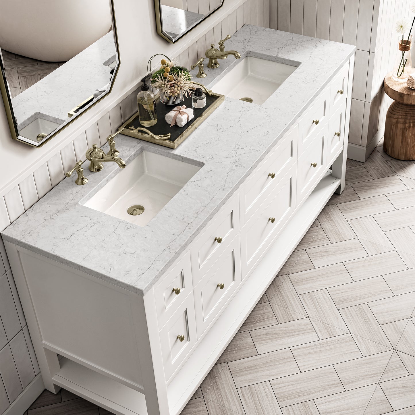 Renovate for Less Atlanta Breckenridge 72" Double Vanity, Bright White w/ 3 CM Eternal Jasmine Pearl Top