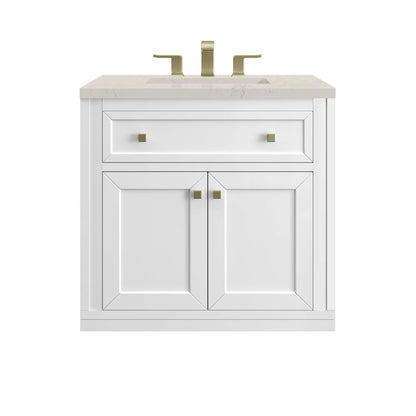 Chicago 30" Single Vanity, Glossy White, w/ 3 CM Siberian Silestone Top