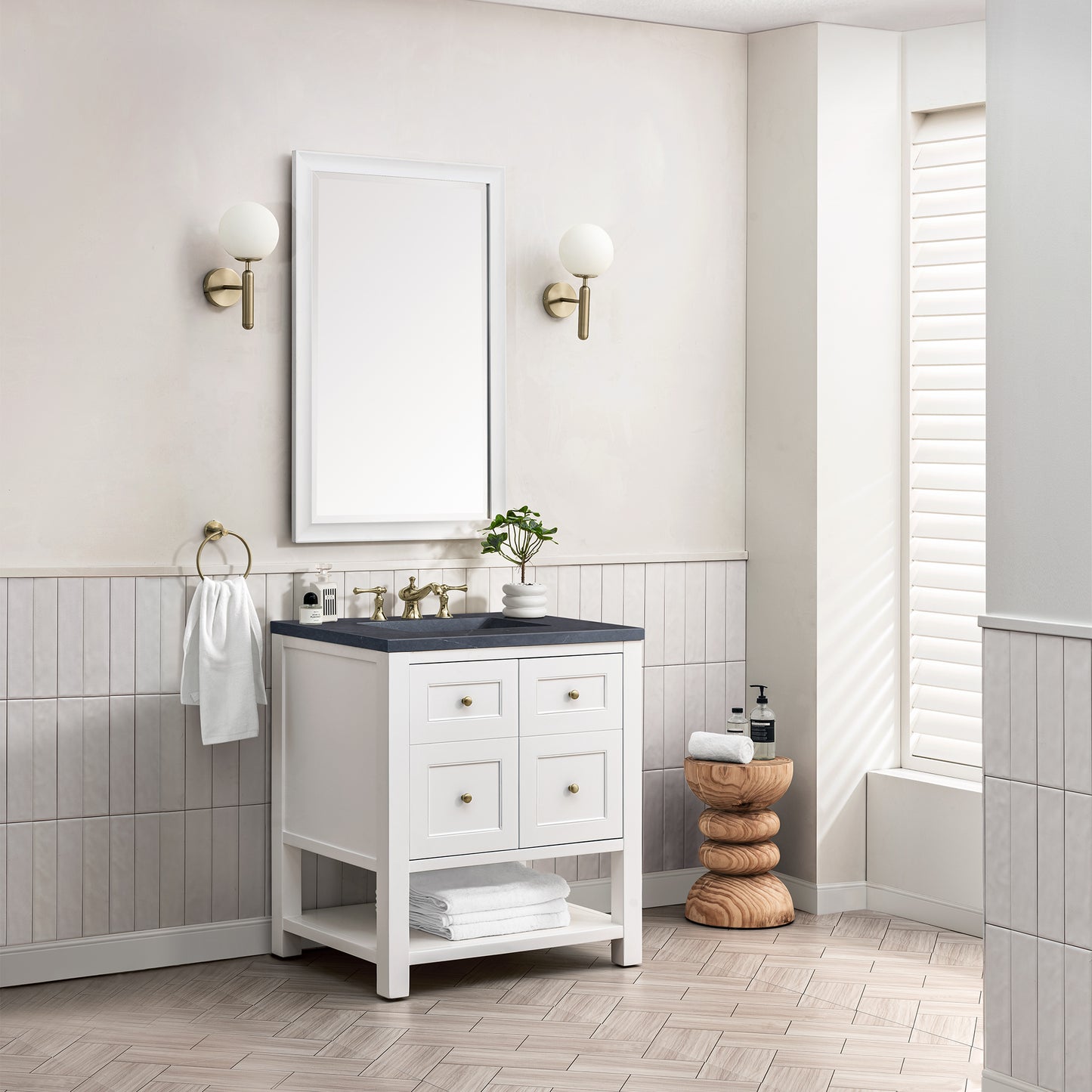 Renovate for Less Atlanta Breckenridge 30" Single Vanity, Bright White w/ 3 CM Charcoal Soapstone Top