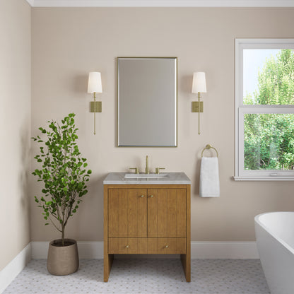 Renovate for Less Atlanta Hudson 30" Single Vanity, Honey Oak w/ 3 CM Victorian Silver Silestone Top