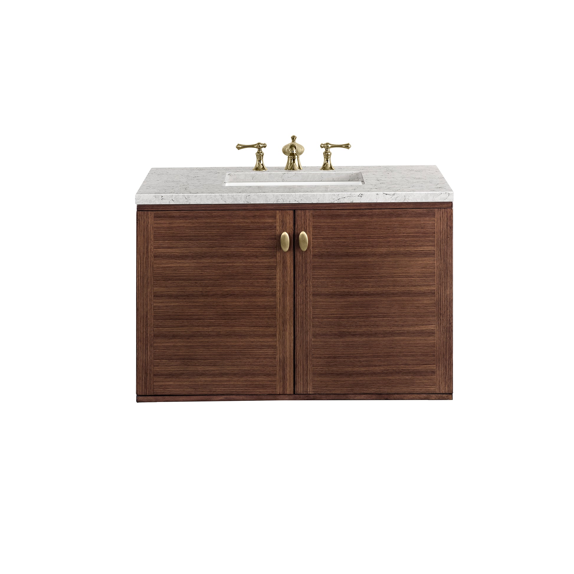 Renovate for Less Atlanta Amberly 36" Single Vanity, Mid-Century Walnut w/ 3 CM Eternal Jasmine Pearl Top