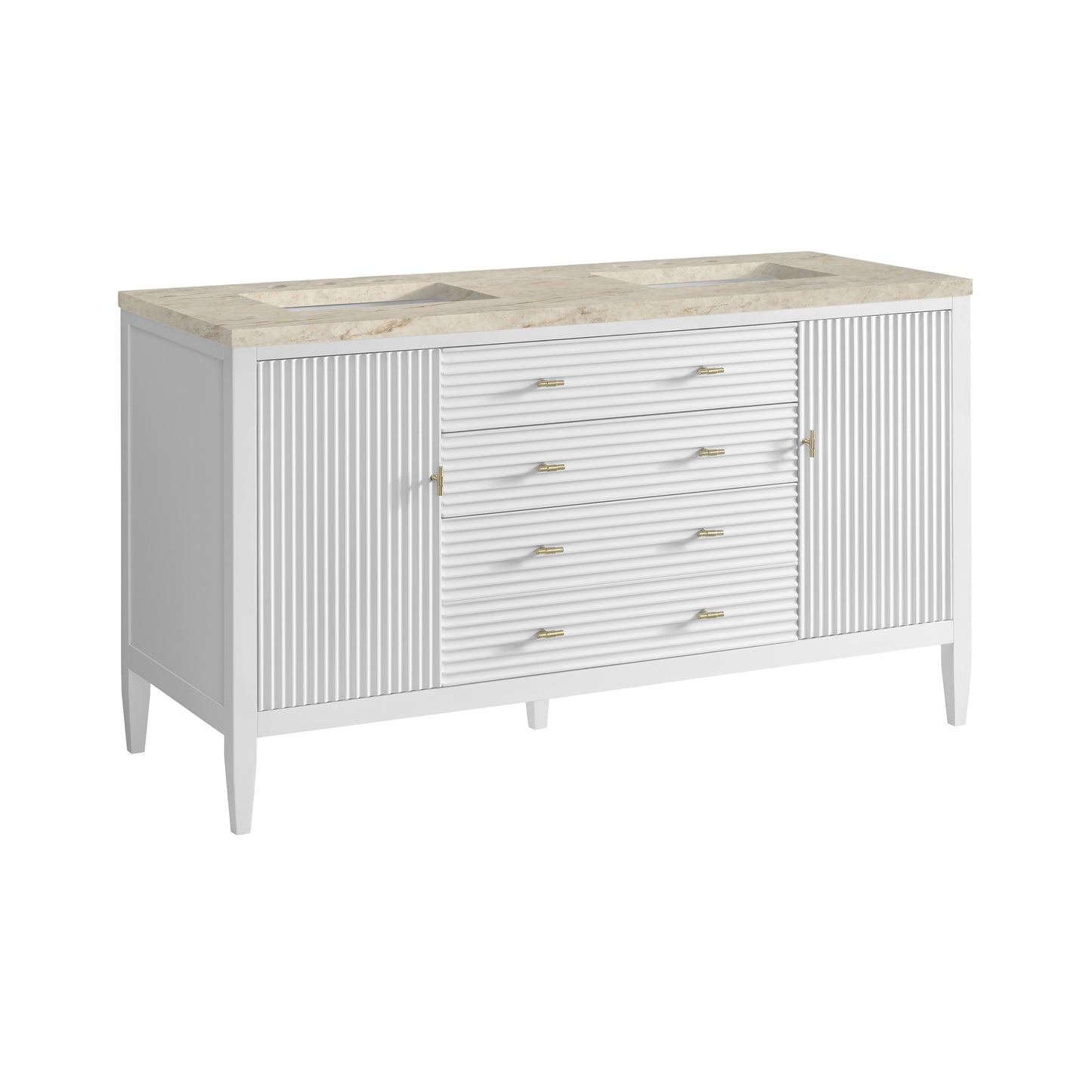 Renovate for Less Atlanta Myrrin 60" Double Vanity, Bright White, w/ 3 CM Tajnar Eclos Top w/FreePower Wireless Charger