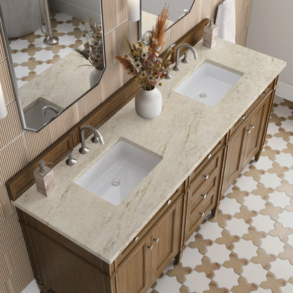 Renovate for Less Atlanta Brittany 72" Double Vanity, Saddle Brown, w/ 3 CM Tajnar Eclos Top