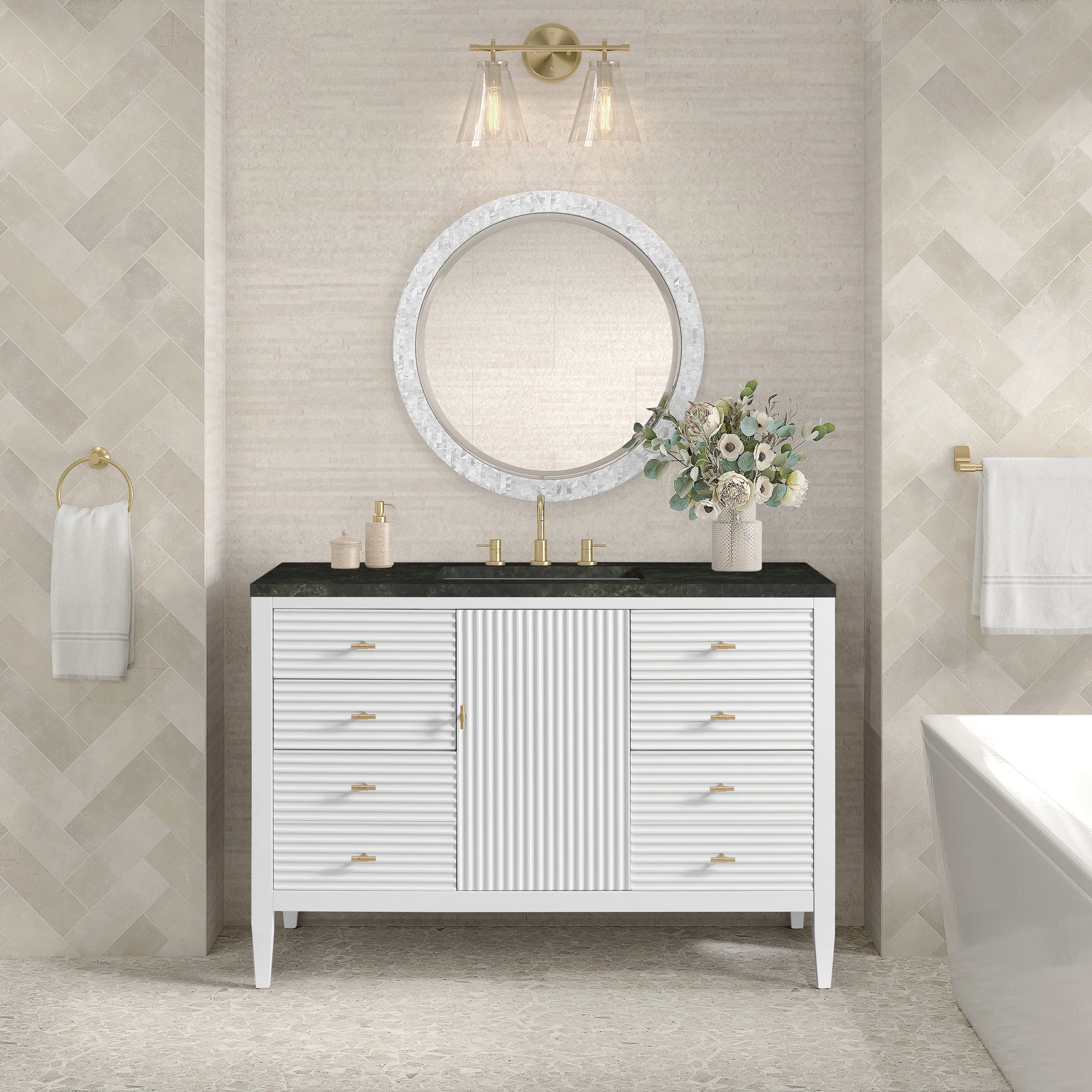 Renovate for Less Atlanta Myrrin 48" Single Vanity, Bright White, w/ 3 CM Phantome Eclos Top