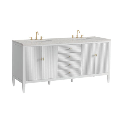 Renovate for Less Atlanta Myrrin 72" Double Vanity, Bright White w/ 3 CM Eternal Jasmine Pearl Silestone Top