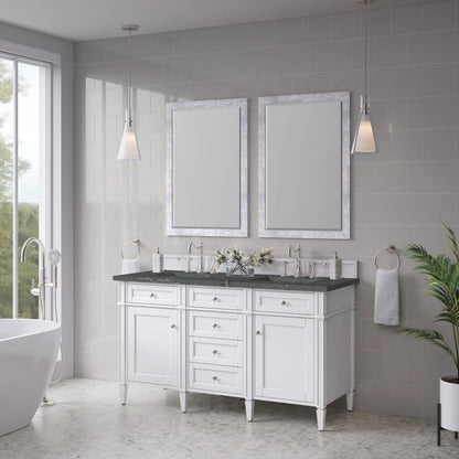 Brittany 60" Double Vanity, Bright White Vanity w/ 3 CM Parisien Bleu Silestone Top