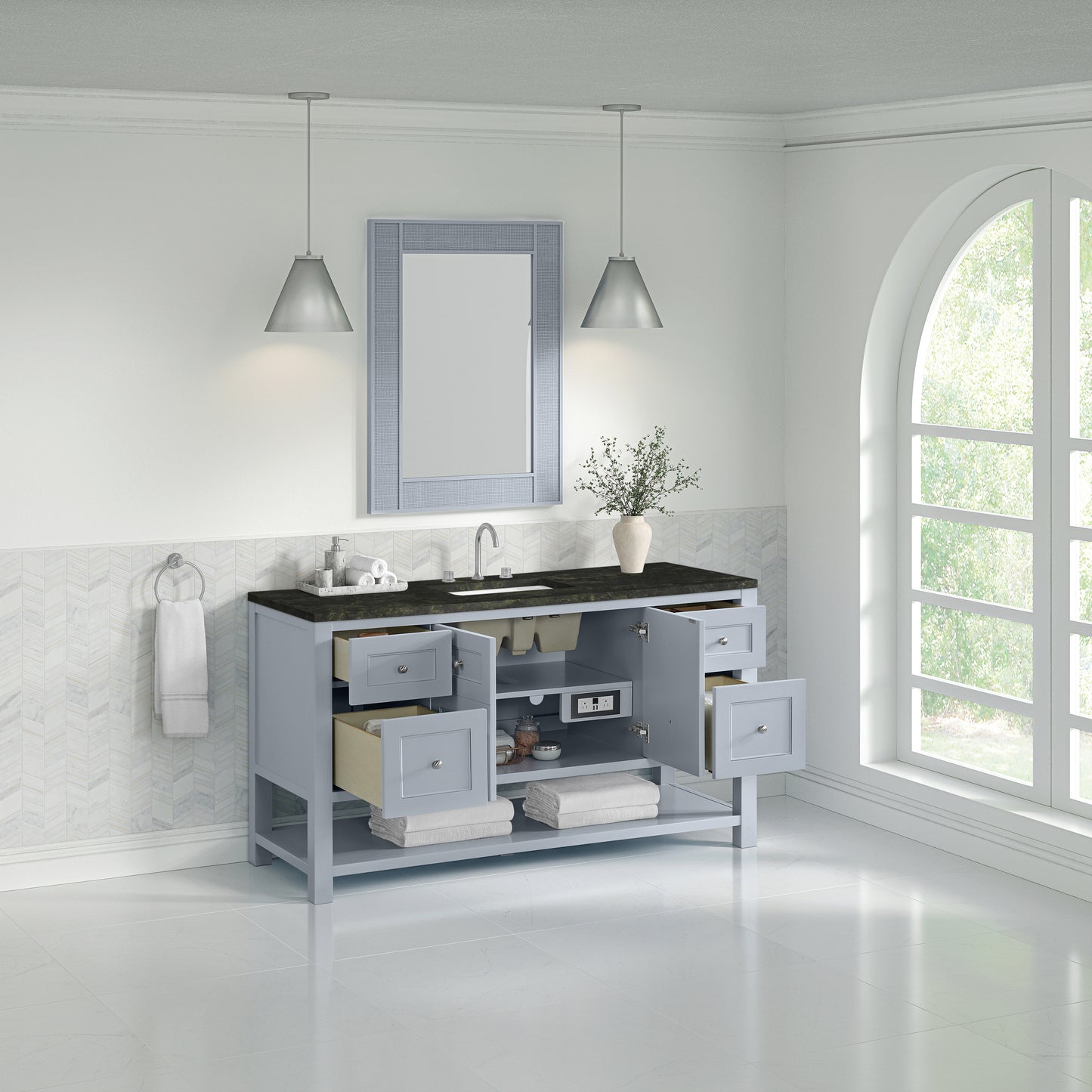 Renovate for Less Atlanta Breckenridge 60" Single Vanity, Serenity Blue, w/ 3 CM Phantome Eclos Top