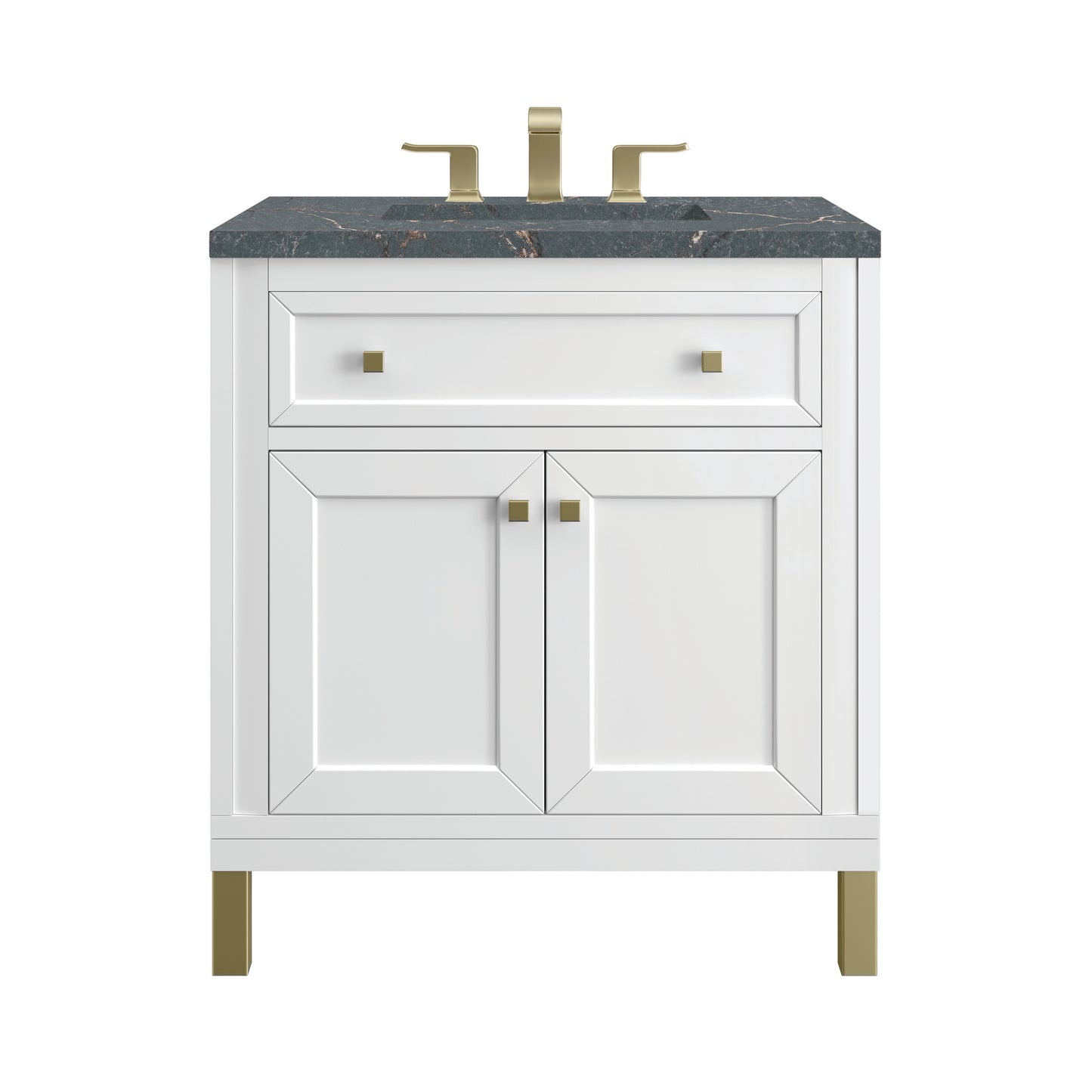 Renovate for Less Atlanta Chicago 30" Single Vanity, Glossy White, w/ 3 CM Parisien Bleu Silestone® Top