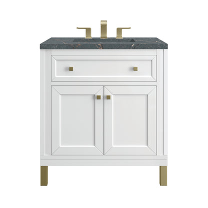 Renovate for Less Atlanta Chicago 30" Single Vanity, Glossy White, w/ 3 CM Parisien Bleu Silestone® Top