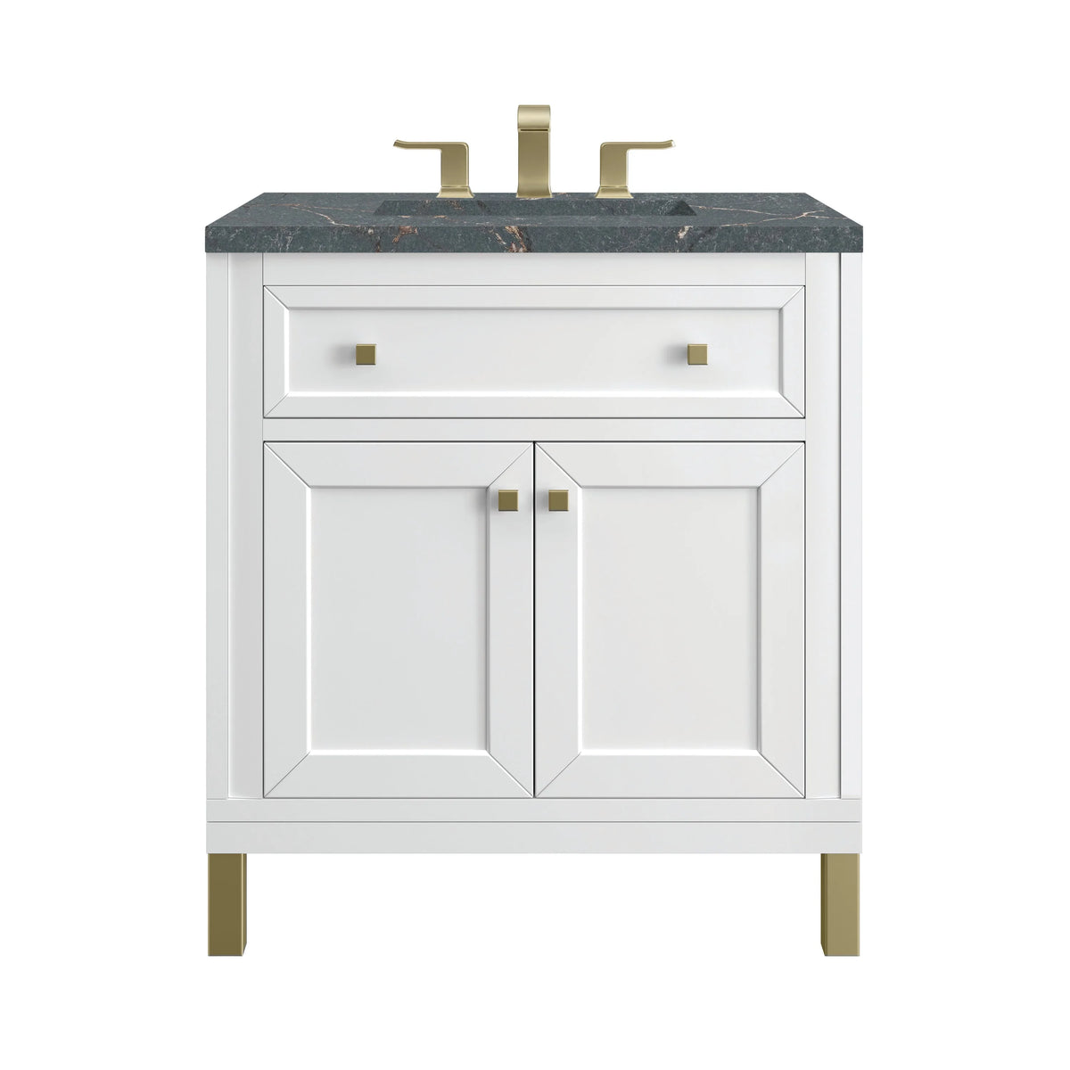 Chicago 30" Single Vanity, Glossy White, w/ 3 CM Parisien Bleu Silestone® Top