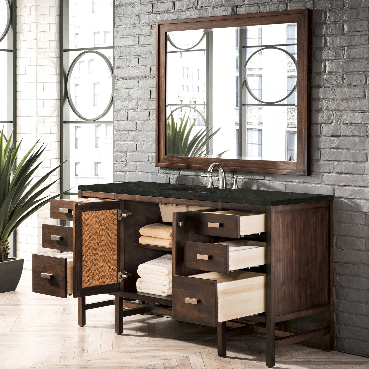 Renovate for Less Atlanta Addison 60" Single Vanity, Mid-Century Acacia, w/ 3 CM Phantome Eclos Top