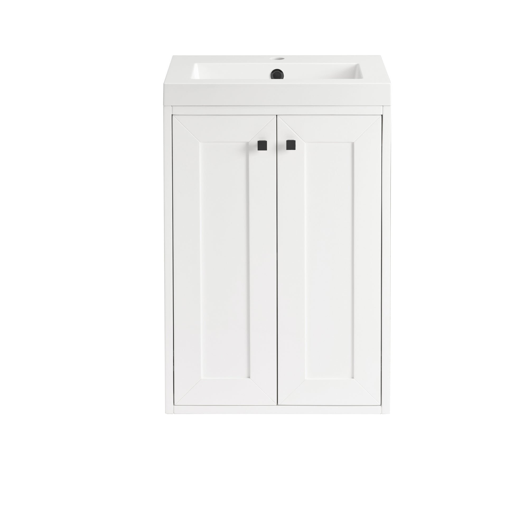 Renovate for Less Atlanta Chianti 20" Single Vanity, Glossy White, Matte Black, w/ White Glossy Composite Stone Top