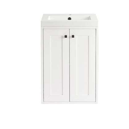 Renovate for Less Atlanta Chianti 20" Single Vanity, Glossy White, Matte Black, w/ White Glossy Composite Stone Top