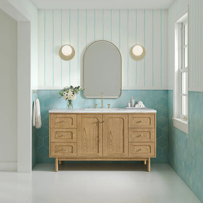 Laurent 60" Single Vanity, Light Natural Oak, w/ 3 CM Ethereal Noctis Silestone Top w/ FreePower Wireless Charger