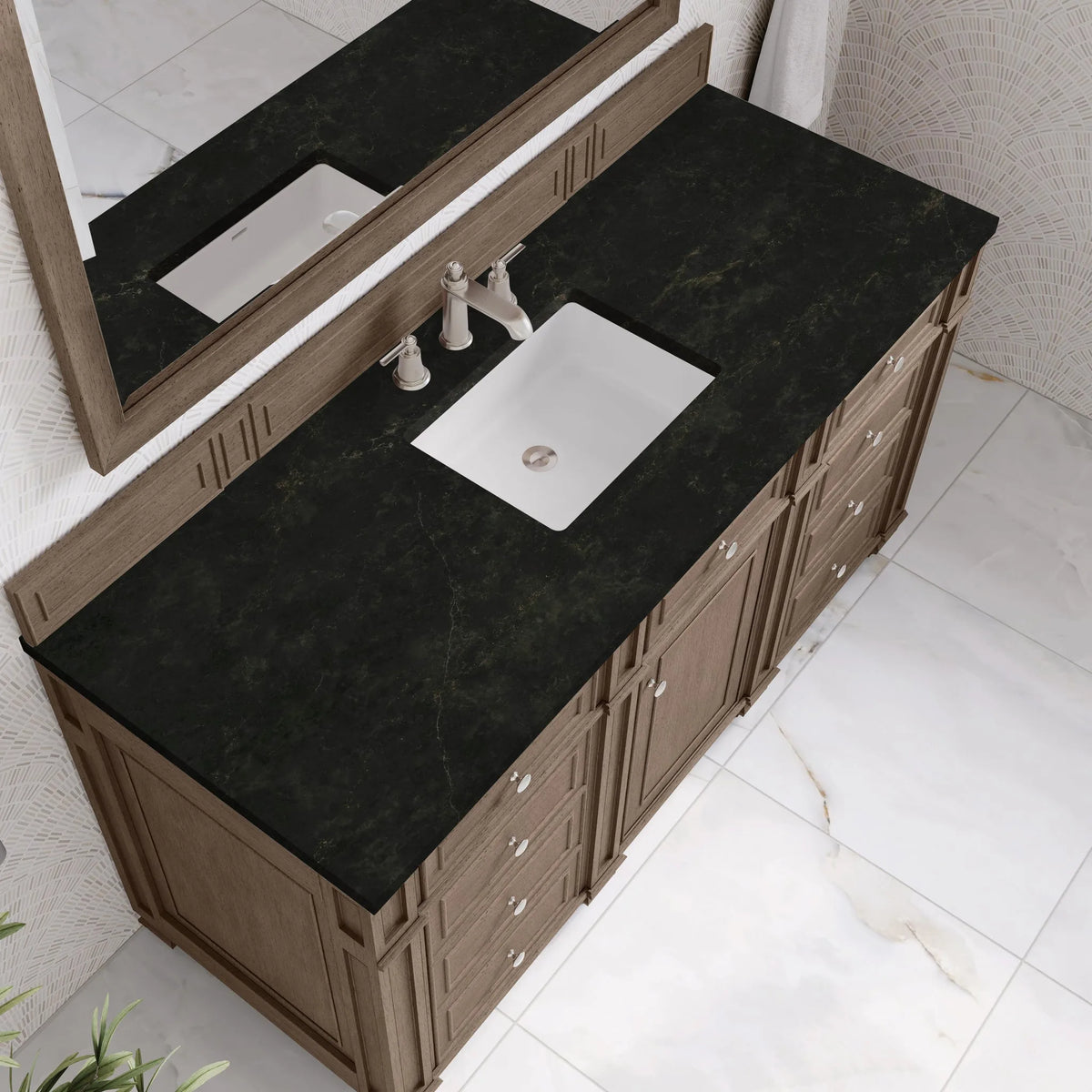 Bristol 60" Single Vanity Whitewashed Walnut, w/ 3 CM Phantome Eclos Top