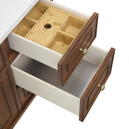 Renovate for Less Atlanta Lorelai 48" Single Vanity, Mid-Century Walnut w/ 3 CM Carrara White Marble Top