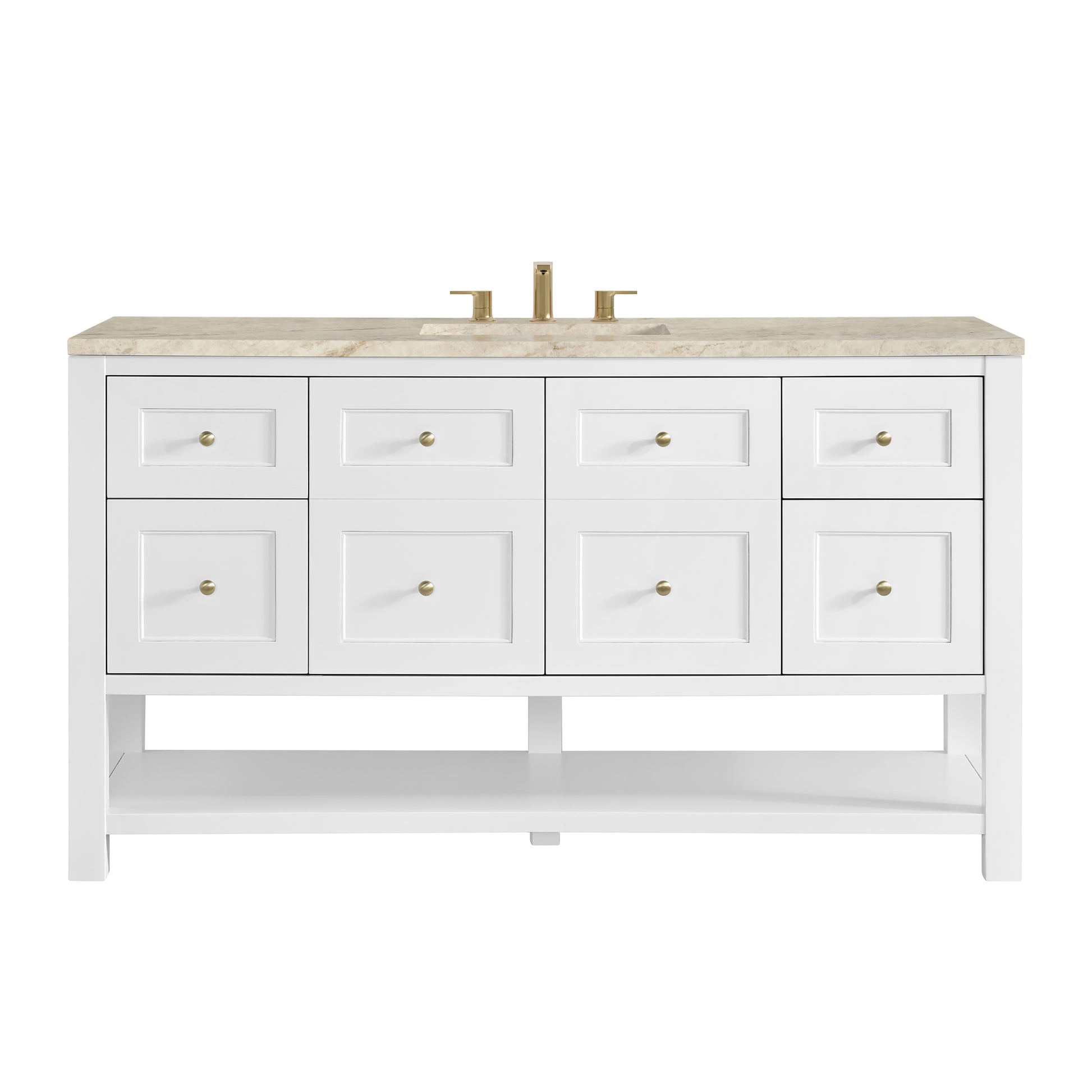 Renovate for Less Atlanta Breckenridge 60" Single Vanity, Bright White, w/ 3 CM Tajnar Eclos Top w/FreePower Wireless Charger