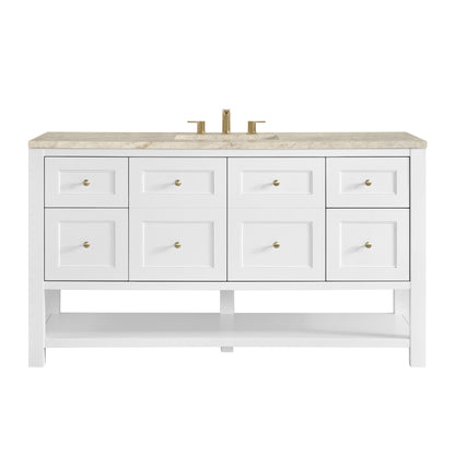 Renovate for Less Atlanta Breckenridge 60" Single Vanity, Bright White, w/ 3 CM Tajnar Eclos Top w/FreePower Wireless Charger